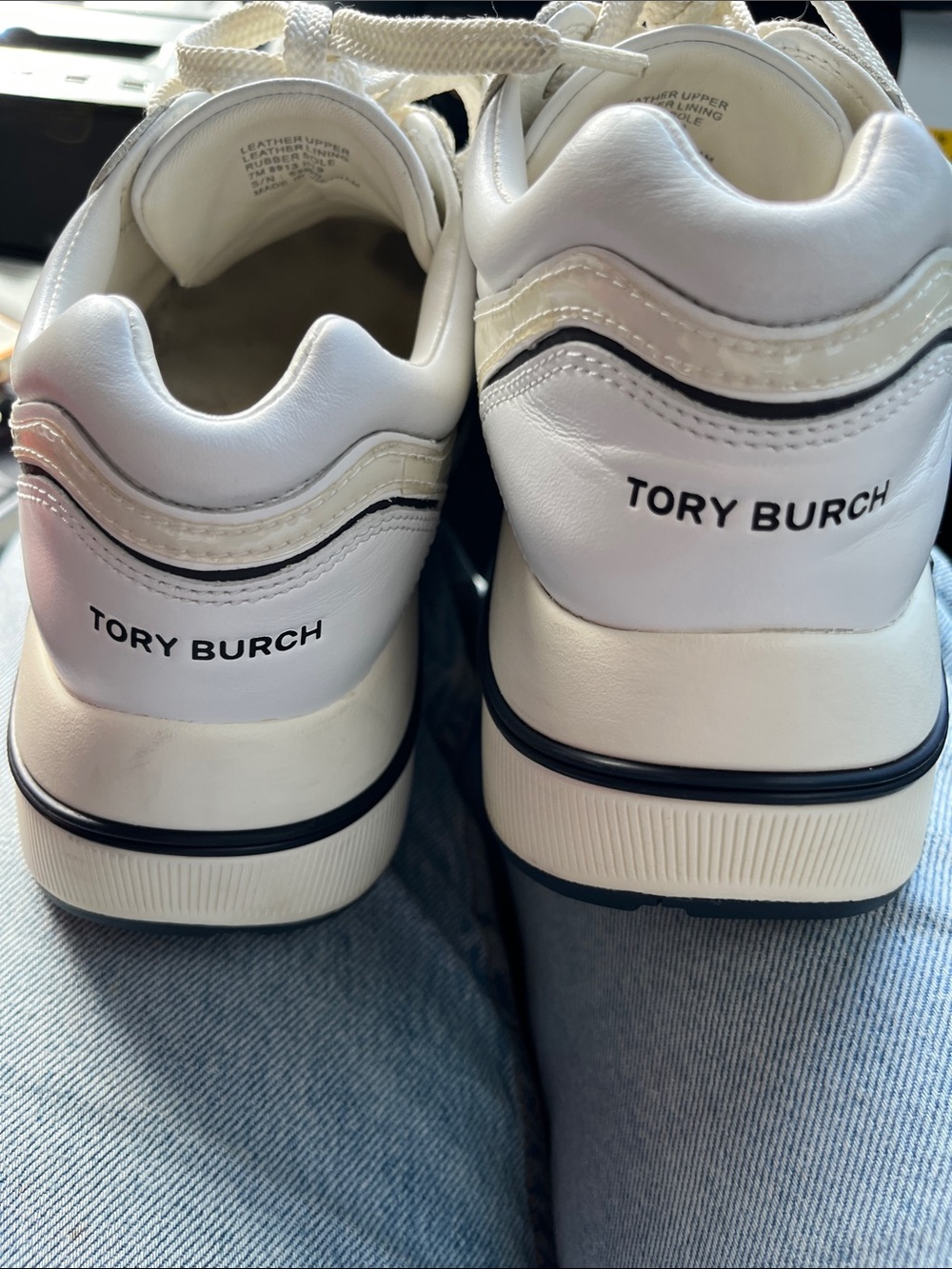 Tory Burch Cream and Navy Platform Leather Sneakers - Picture 2 of 3